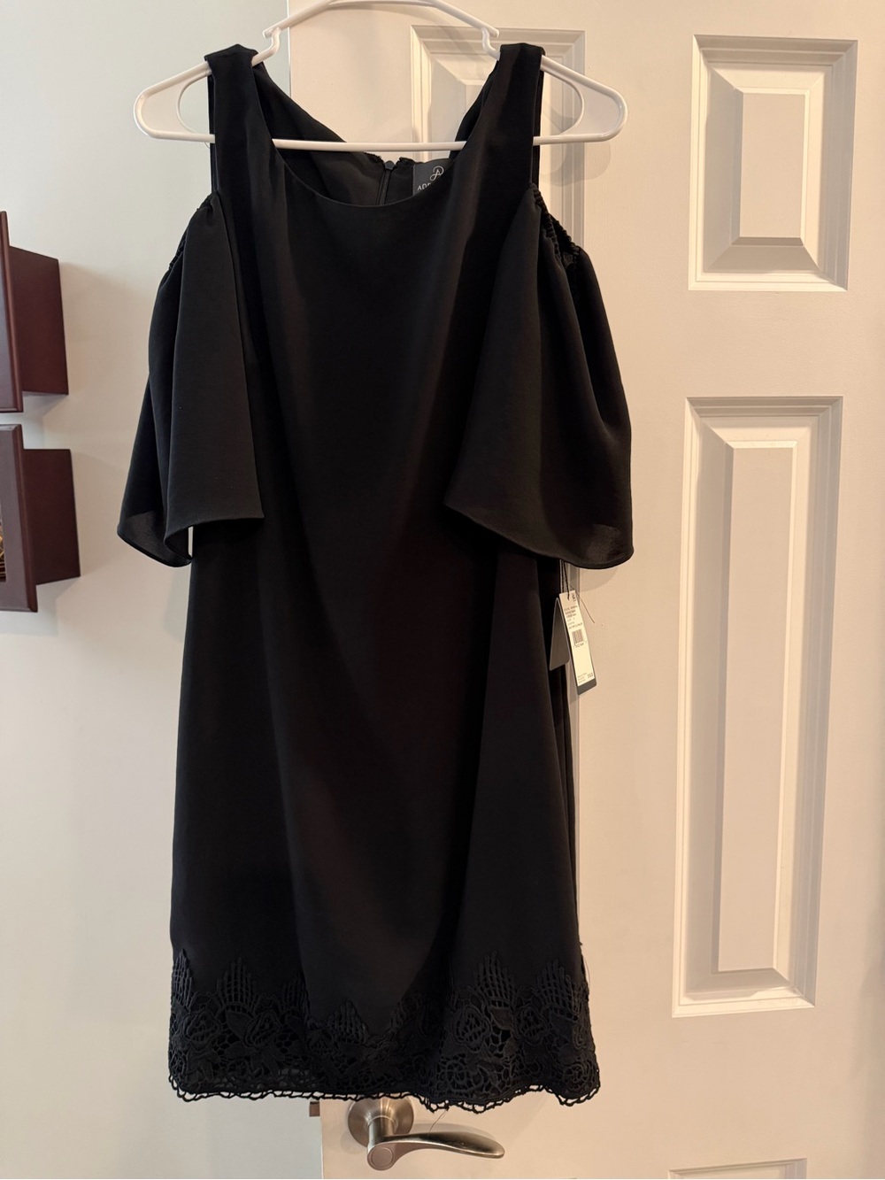 Adrianna Papell Black Cold-Shoulder Lace-Hem Mini Dress